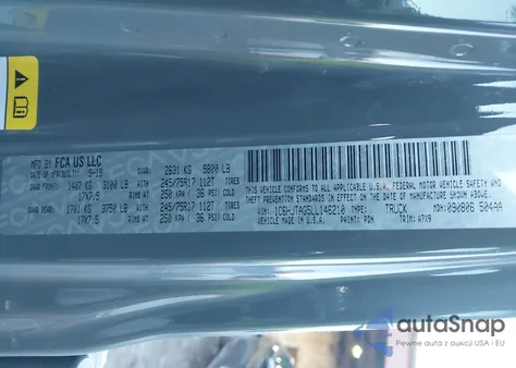 2020 Jeep Gladiator Sport S 4X4 z USA, uszkodzony, nr VIN 1C6HJTAG5LL146210